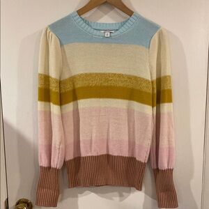 Nine West Blue and Cream Crew Neck Sweater